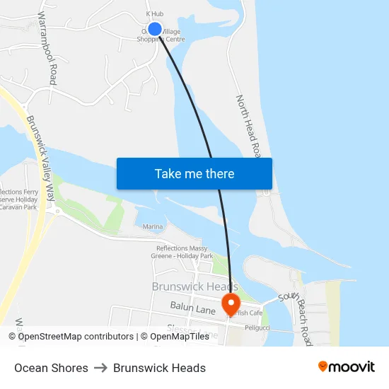 Ocean Shores to Brunswick Heads map