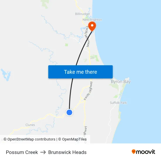 Possum Creek to Brunswick Heads map