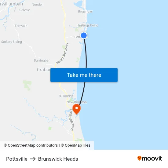 Pottsville to Brunswick Heads map