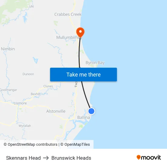 Skennars Head to Brunswick Heads map