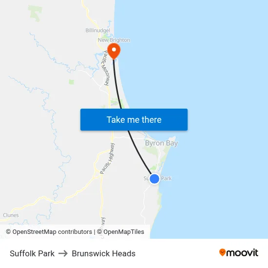 Suffolk Park to Brunswick Heads map