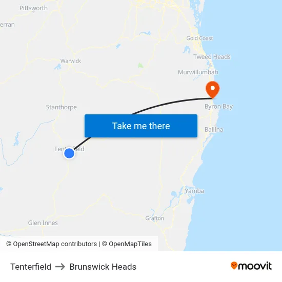 Tenterfield to Brunswick Heads map