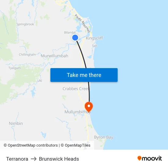 Terranora to Brunswick Heads map