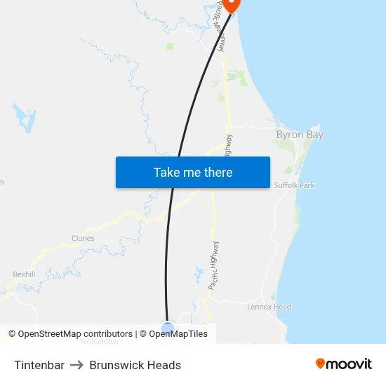 Tintenbar to Brunswick Heads map