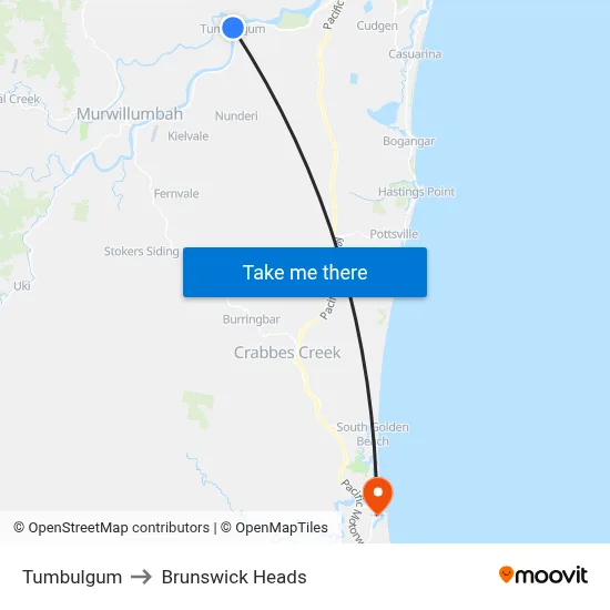 Tumbulgum to Brunswick Heads map