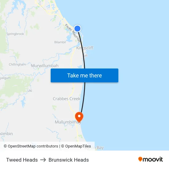 Tweed Heads to Brunswick Heads map