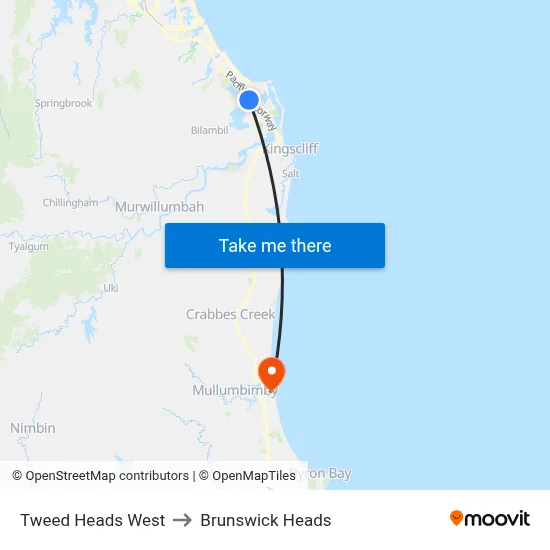 Tweed Heads West to Brunswick Heads map