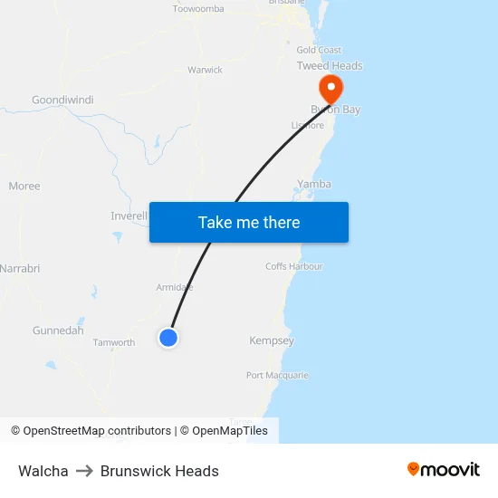 Walcha to Brunswick Heads map