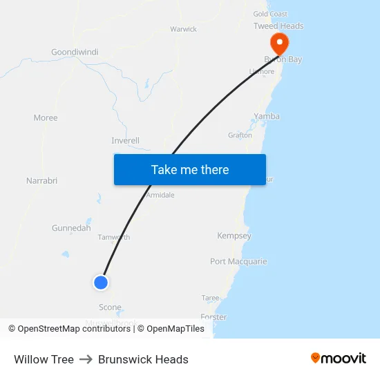 Willow Tree to Brunswick Heads map