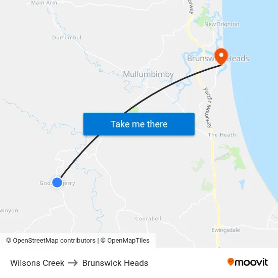 Wilsons Creek to Brunswick Heads map