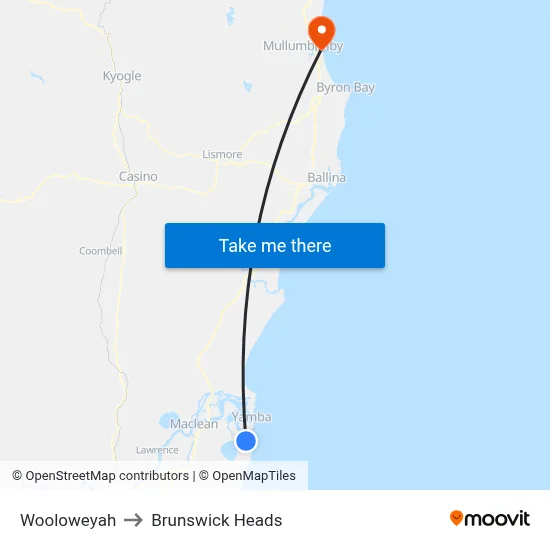 Wooloweyah to Brunswick Heads map