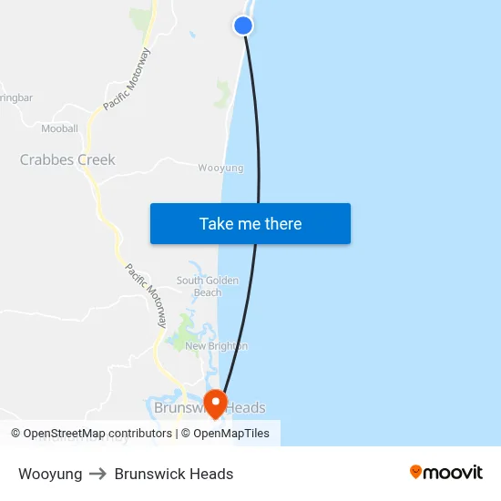Wooyung to Brunswick Heads map