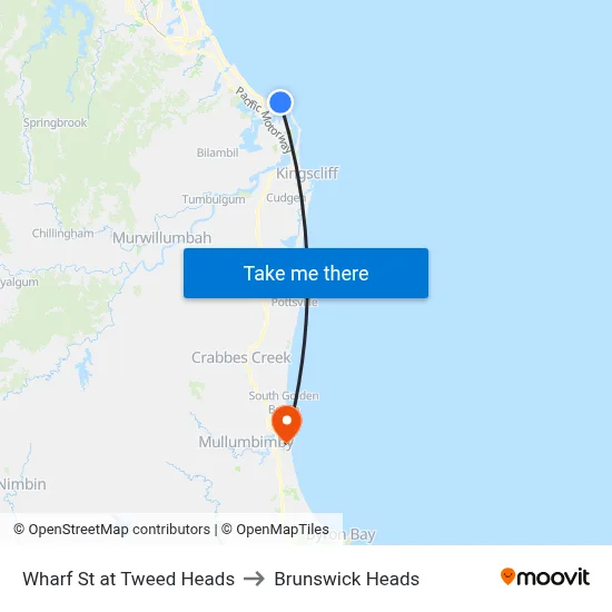 Wharf St at Tweed Heads to Brunswick Heads map