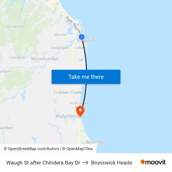 Waugh St after Chindera Bay Dr to Brunswick Heads map