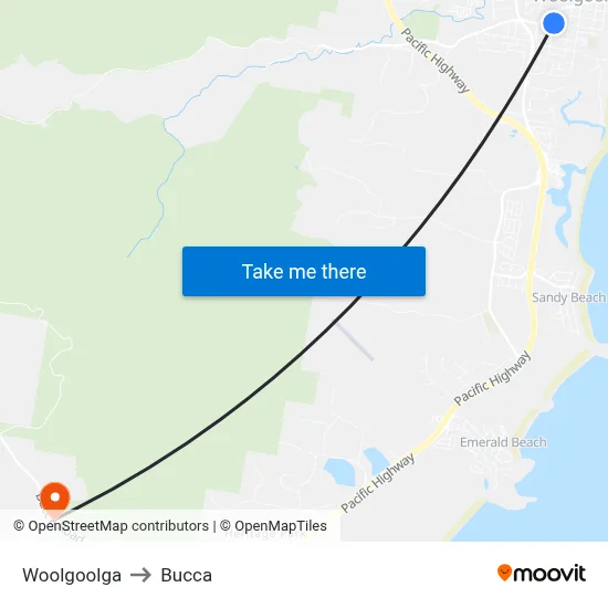 Woolgoolga to Bucca map