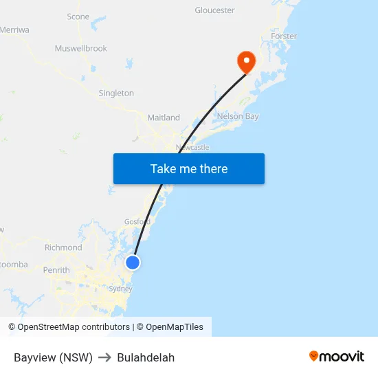 Bayview (NSW) to Bulahdelah map