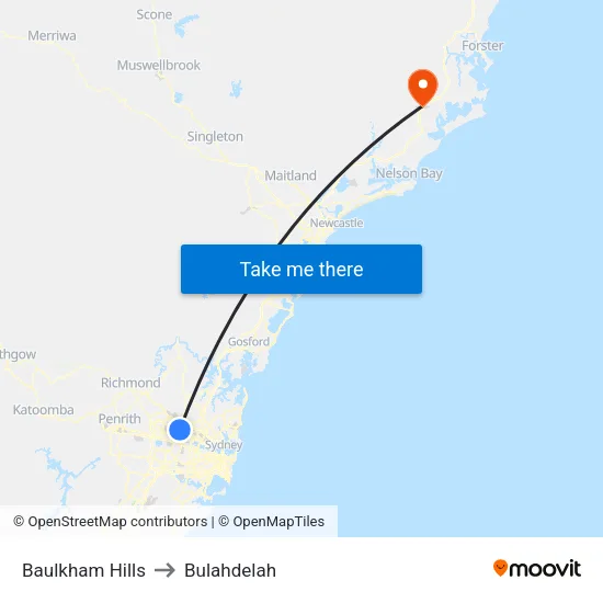 Baulkham Hills to Bulahdelah map