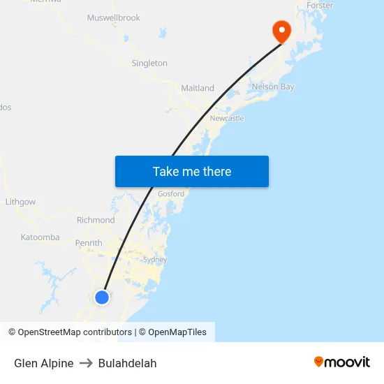 Glen Alpine to Bulahdelah map