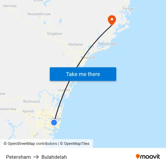 Petersham to Bulahdelah map