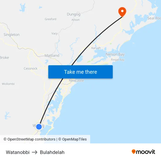 Watanobbi to Bulahdelah map