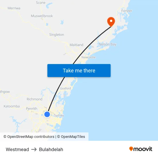 Westmead to Bulahdelah map