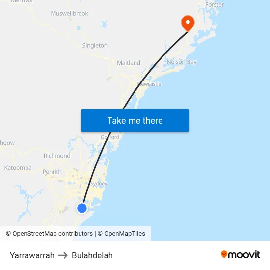 Yarrawarrah to Bulahdelah map