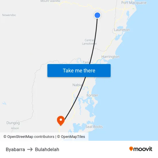 Byabarra to Bulahdelah map