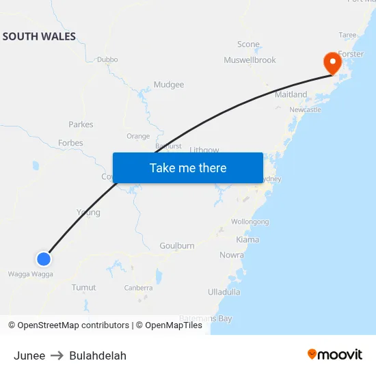 Junee to Bulahdelah map