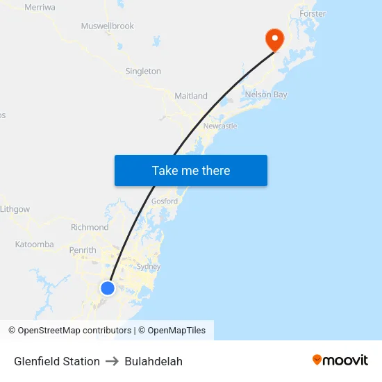 Glenfield Station to Bulahdelah map