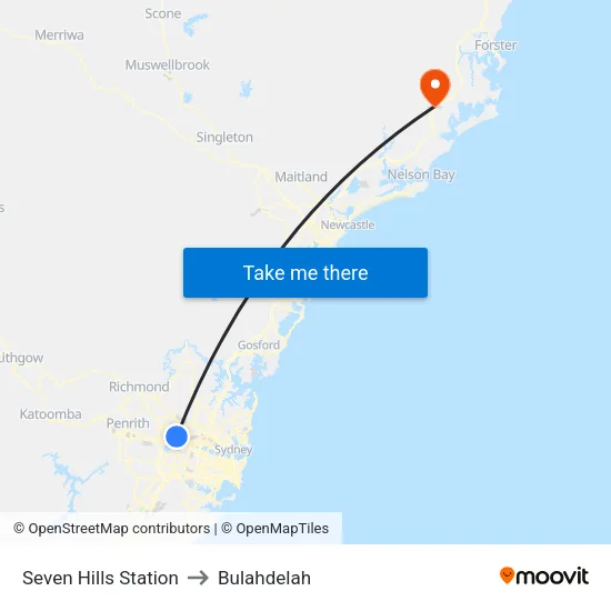 Seven Hills Station to Bulahdelah map