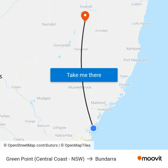 Green Point (Central Coast - NSW) to Bundarra map