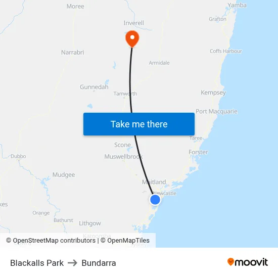 Blackalls Park to Bundarra map