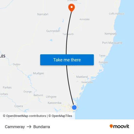 Cammeray to Bundarra map