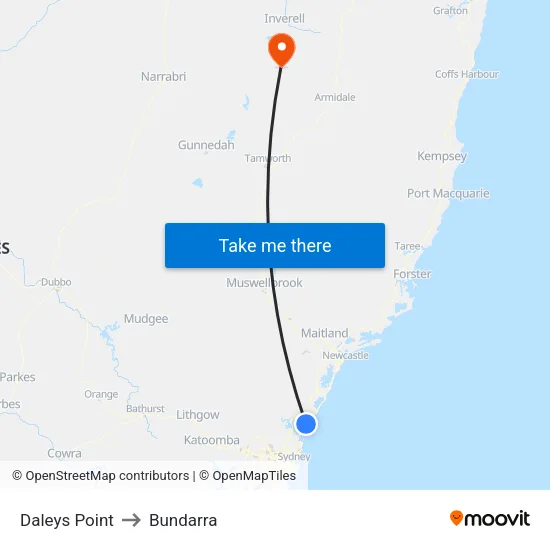 Daleys Point to Bundarra map