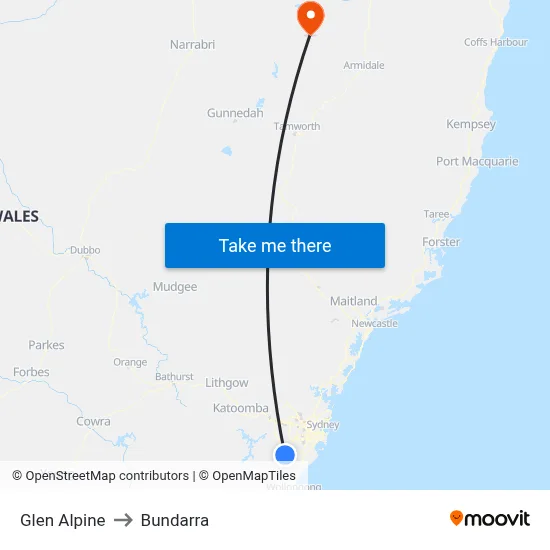 Glen Alpine to Bundarra map