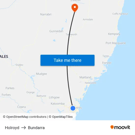 Holroyd to Bundarra map