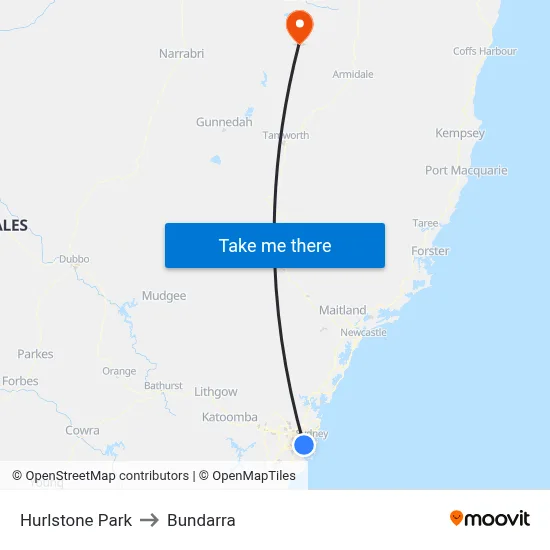 Hurlstone Park to Bundarra map