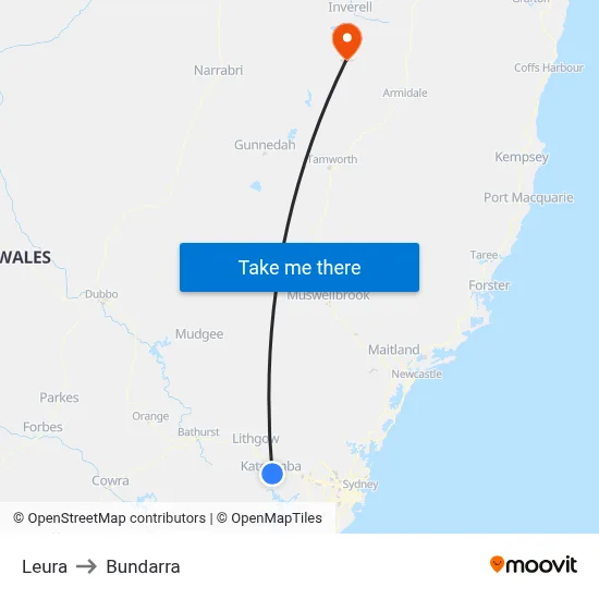 Leura to Bundarra map