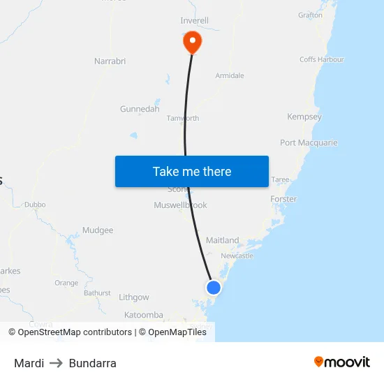 Mardi to Bundarra map