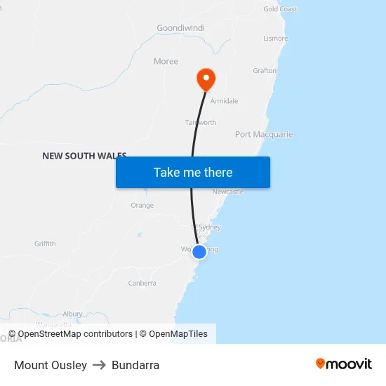 Mount Ousley to Bundarra map