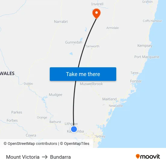 Mount Victoria to Bundarra map