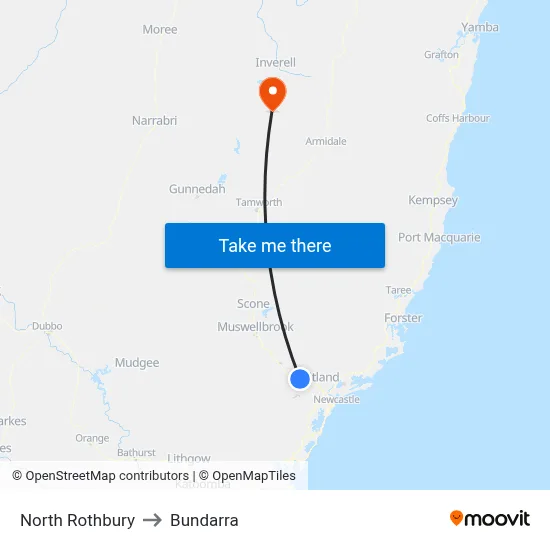 North Rothbury to Bundarra map