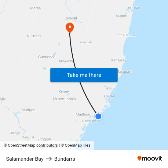 Salamander Bay to Bundarra map
