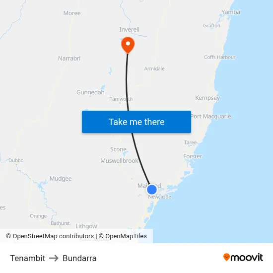Tenambit to Bundarra map