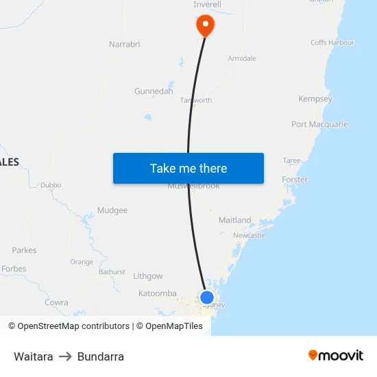 Waitara to Bundarra map