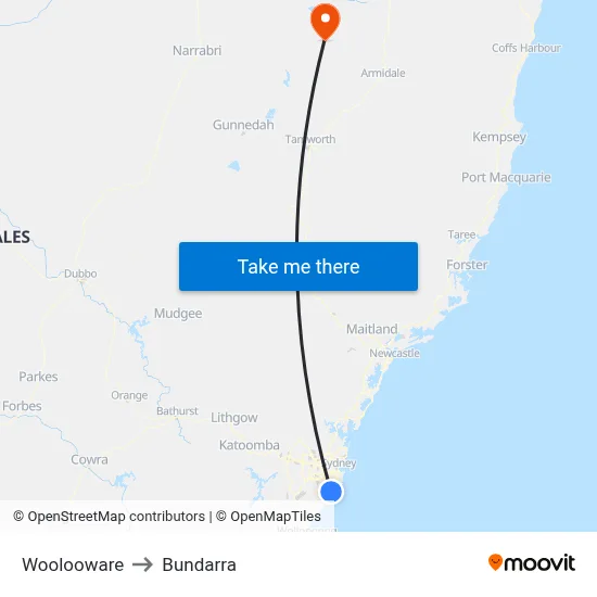 Woolooware to Bundarra map
