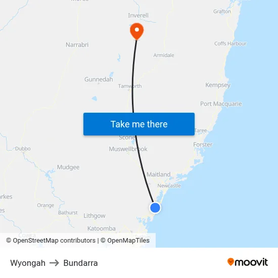 Wyongah to Bundarra map