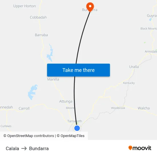 Calala to Bundarra map