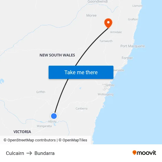 Culcairn to Bundarra map