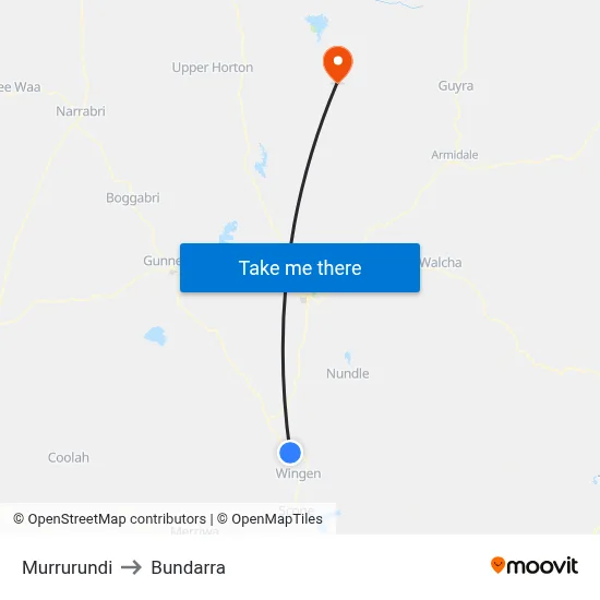 Murrurundi to Bundarra map